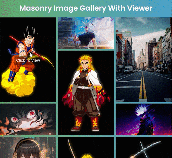 Masonry Image Gallery with Viewer using HTML, CSS, JavaScript and gsap